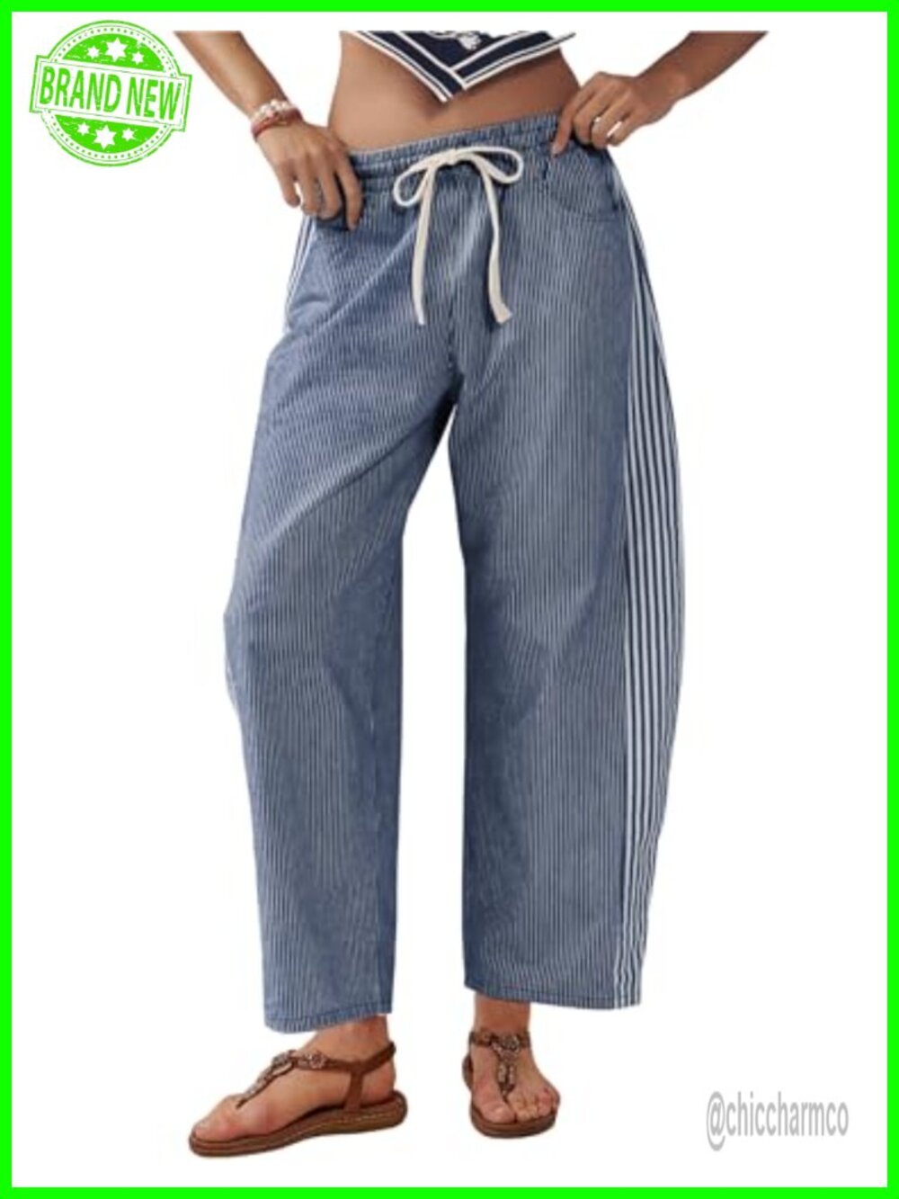 Baggy Wide Leg Jeans Mid Rise Barrel Denim Ankle Pants Pull On Drawstring